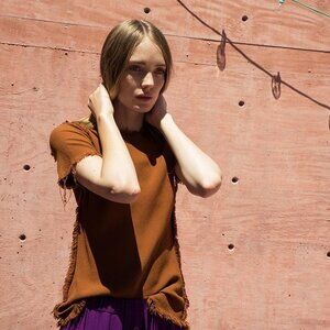 Black Fringe Top by Raquel Allegra in EUC